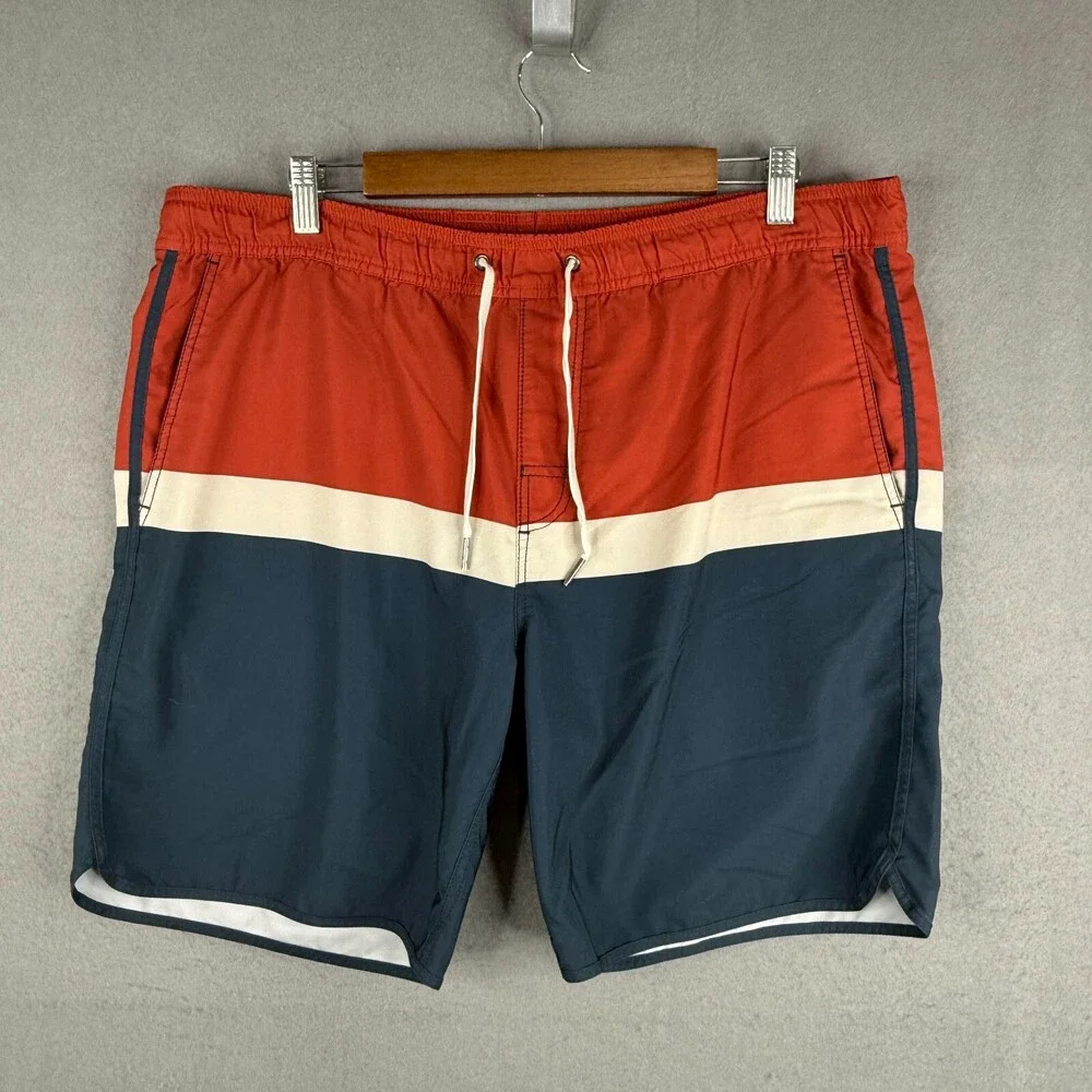 Fair Harbor Shorts Mens Large Fits 38 Red Blue Lined Athletic Swim Beach